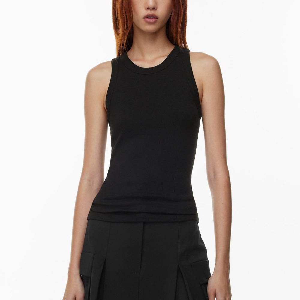 Aritzia Babaton Edit Tank Ribbed Cotton Crewneck Black Tank (XS)